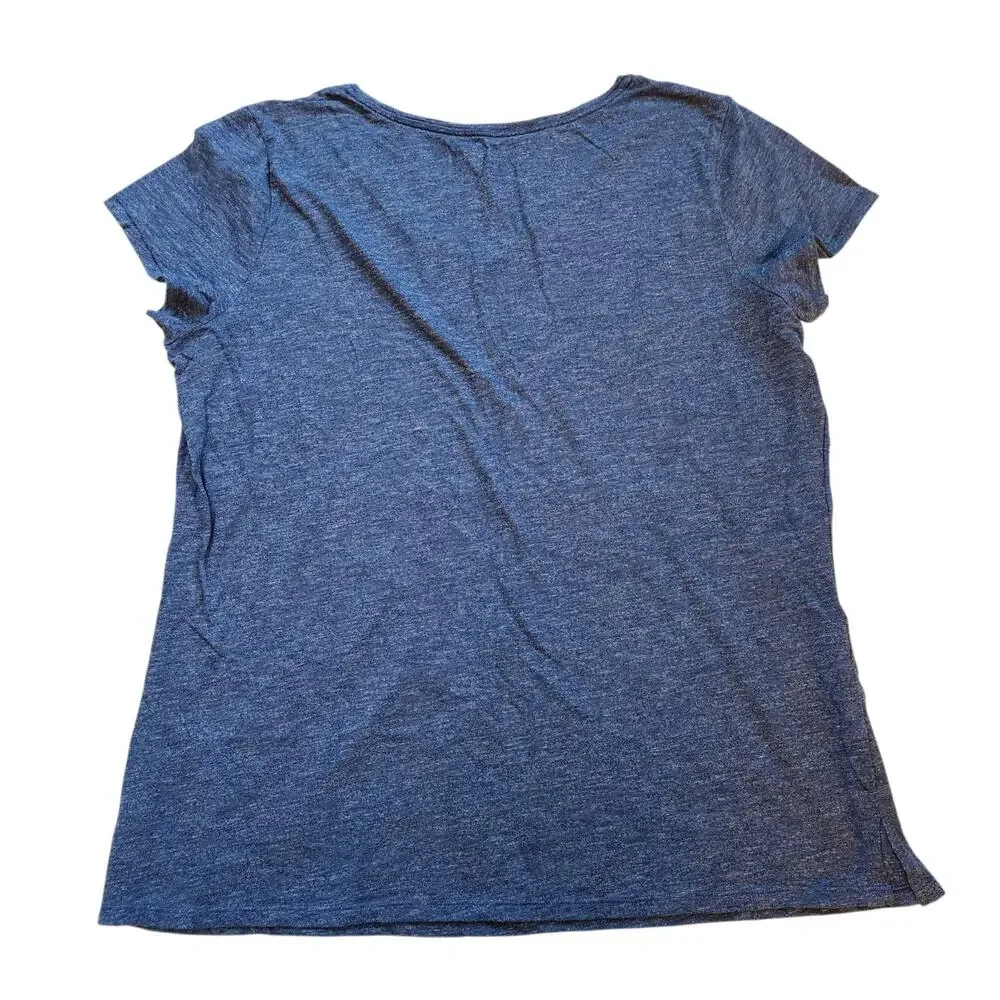 St Johns Bay Womens V-Neck Tee Size XL Blue Embroidered Cherries Short Sleeve